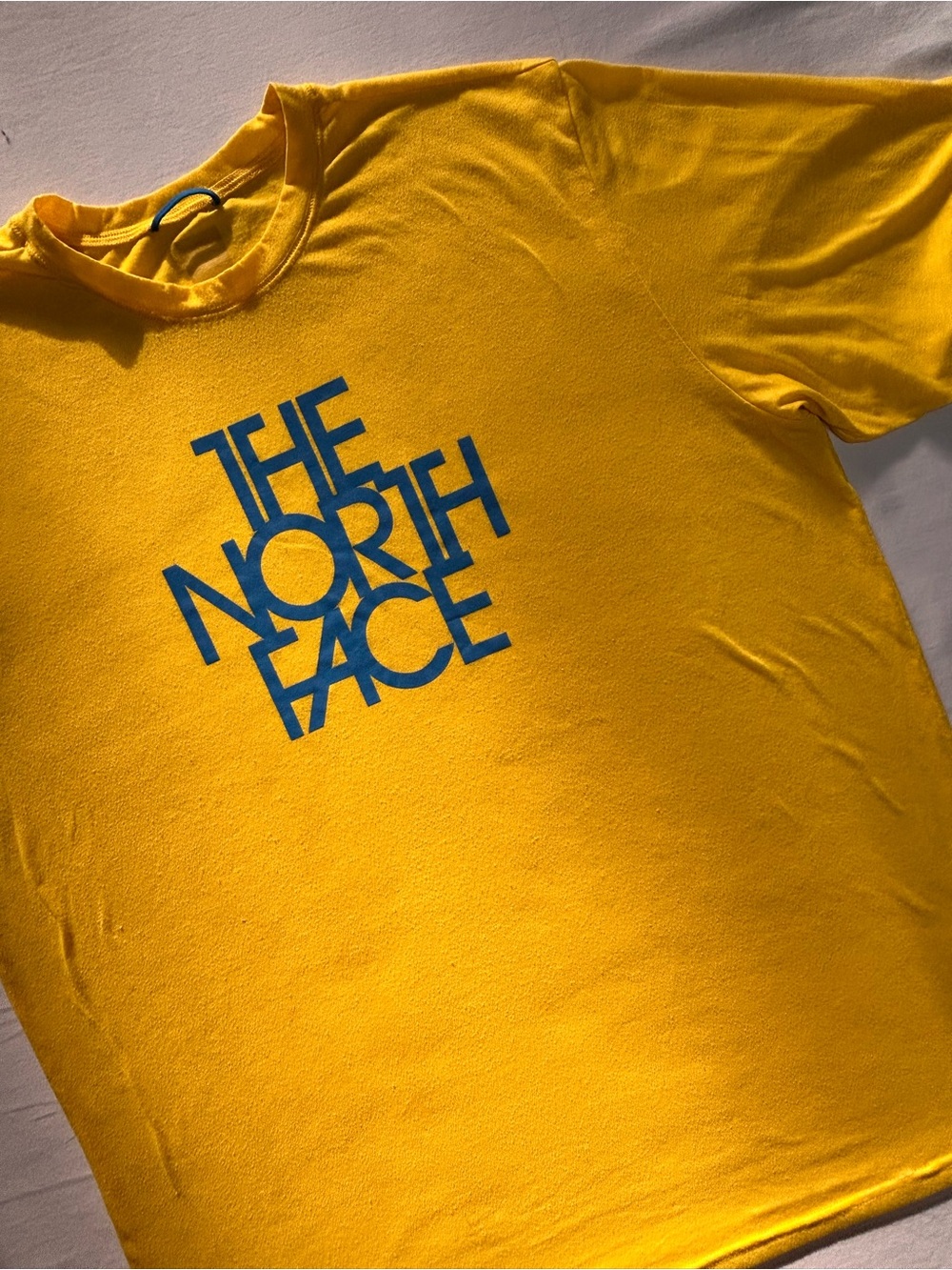 The North Face Mens XL Yellow Athletic Logo T Shirt Blue Graphic